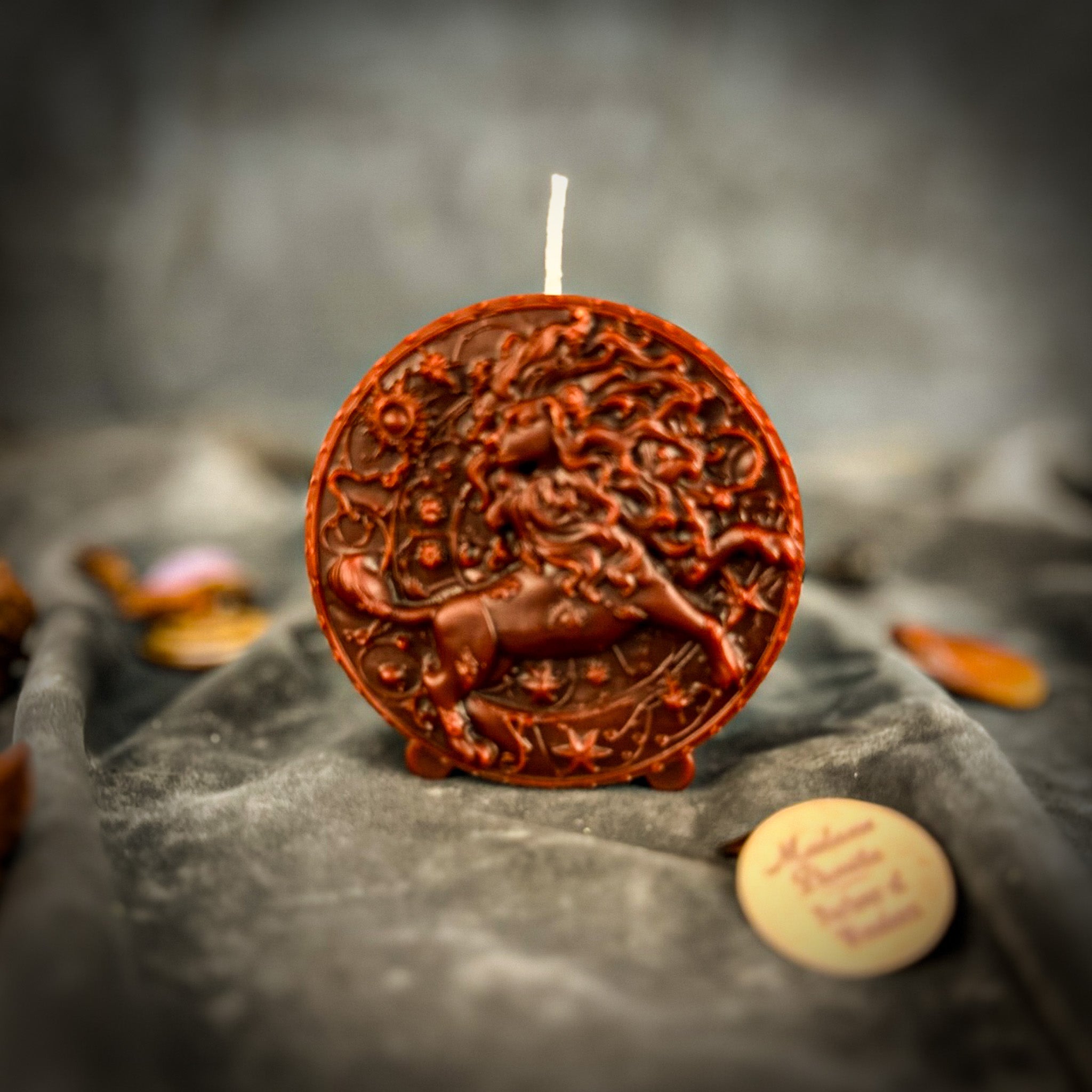 Pink beeswax Leo Lion zodiac spell candle by Parlour of Wonders, featuring detailed lion design for creativity, confidence, and leadership.