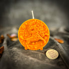 Pink beeswax Leo Lion zodiac spell candle by Parlour of Wonders, featuring intricate lion design for creativity, confidence, and leadership.