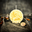 Pink beeswax Leo Lion zodiac spell candle by Parlour of Wonders, featuring intricate lion design for creativity, confidence, and leadership.