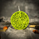 Pink beeswax Libra scales zodiac spell candle by Parlour of Wonders, featuring intricate Libra symbol for balance, harmony, and love.