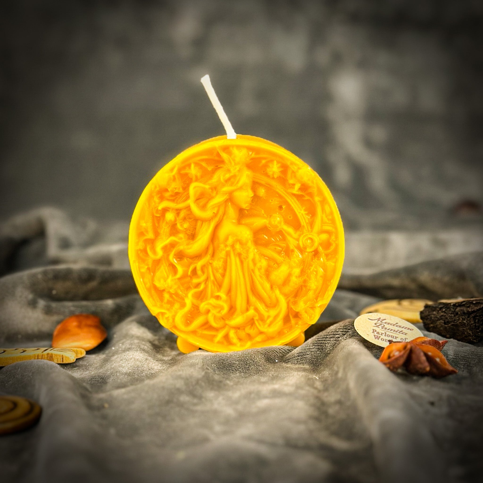 Pink beeswax Libra scales zodiac spell candle by Parlour of Wonders, symbolizing balance, harmony, and love.