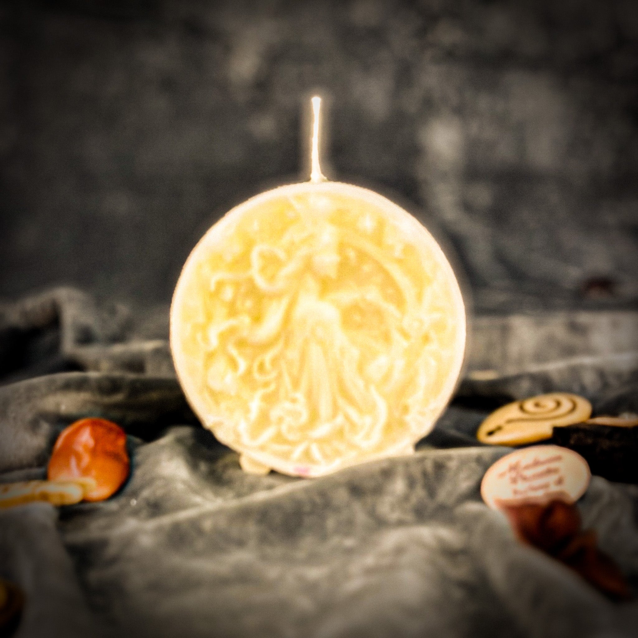Pink beeswax Libra scales zodiac spell candle by Parlour of Wonders, symbolizing balance, harmony, and love.