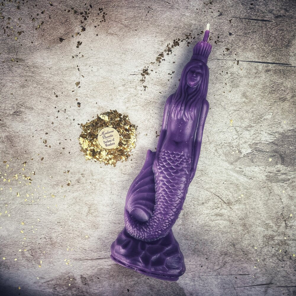Pink beeswax Mermaid Magic Spell Candle by Parlour of Wonders, featuring love, beauty, and water goddess magic themes.