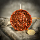 Pink beeswax Virgo Maiden zodiac spell candle by Parlour of Wonders, featuring intricate Virgo symbol design for focus and healing.