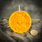 Pink beeswax Virgo Maiden zodiac spell candle by Parlour of Wonders, featuring intricate Virgo-themed design for focus and healing.