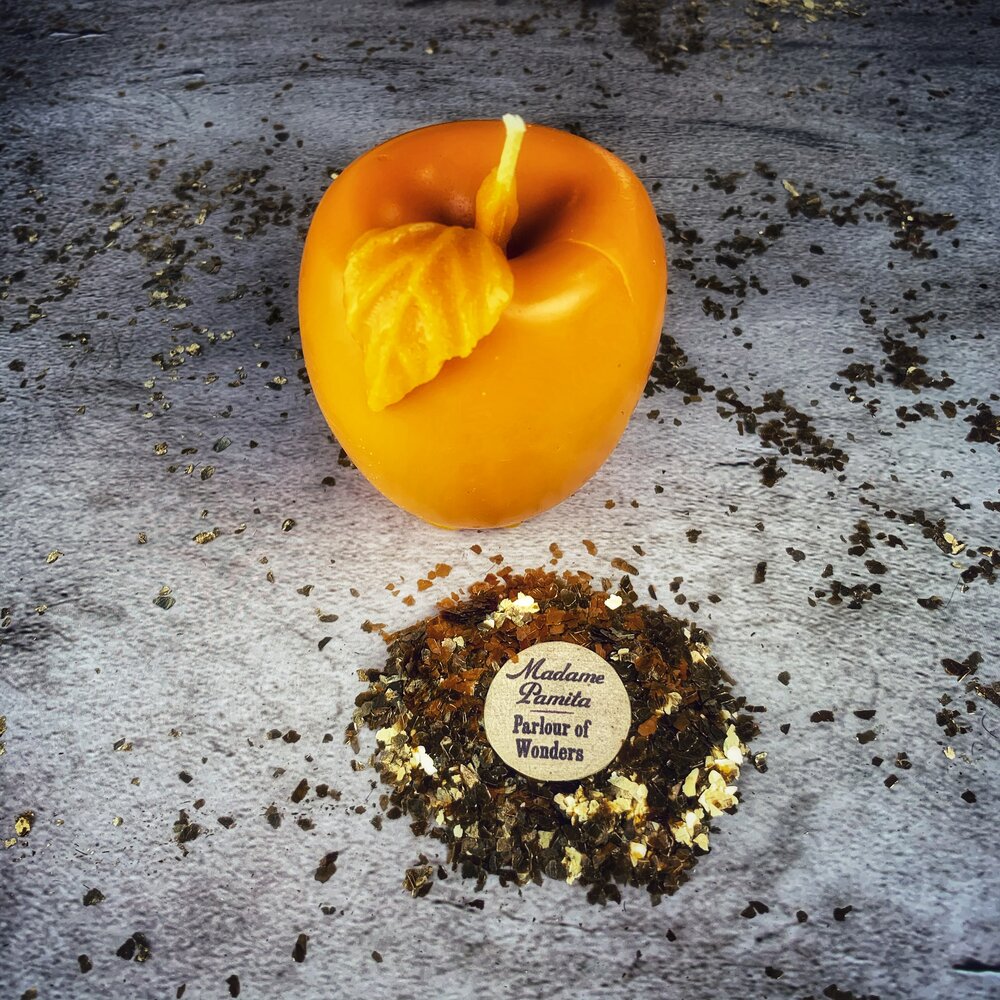 Beeswax Apple of Avalon spell candle by Parlour of Wonders, featuring a red passion beeswax design for love and abundance magic.