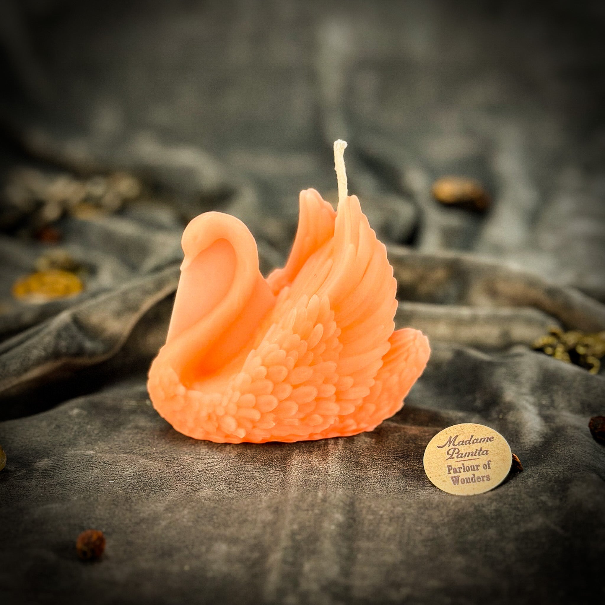 Red beeswax Swan spell candle by Parlour of Wonders, featuring an elegant swan shape symbolizing grace, beauty, and lasting love.