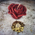 Red beeswax candle with rose design by Parlour of Wonders, ideal for love and soulmate magic rituals.