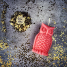 Red beeswax Wise Owl spell candle from Parlour of Wonders, featuring a detailed owl design for wisdom and psychic awareness magic.