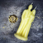 Yellow beeswax candle for marriage and union magic by Parlour of Wonders, featuring a natural beeswax appearance and commitment symbolism.