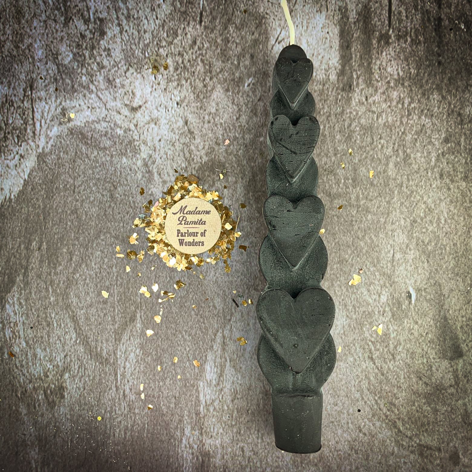 Yellow beeswax Love Spell heart taper candle by Parlour of Wonders for romance and attraction magic.