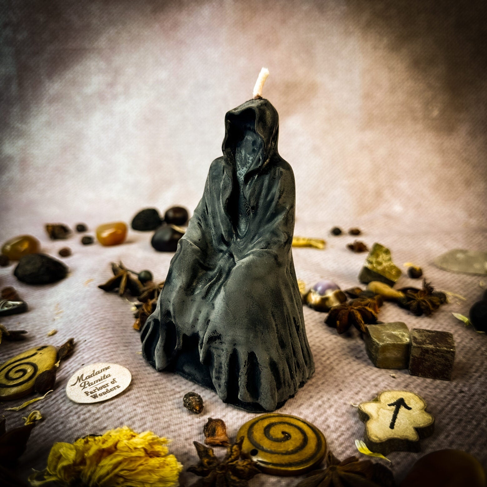Yellow beeswax candle from Parlour of Wonders, designed for psychic ability and spirit realm connection.