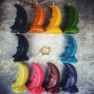 Yellow beeswax crescent moon spell candle by Parlour of Wonders, designed for lunar magic and manifestation rituals.
