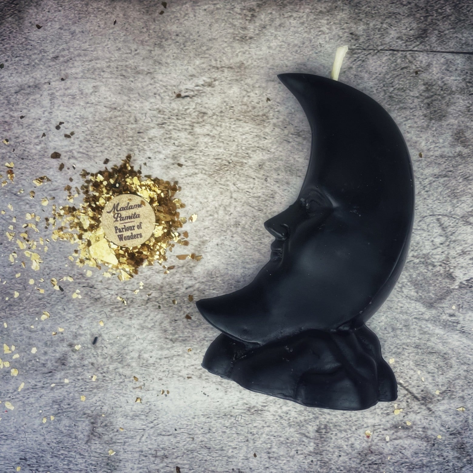Yellow beeswax crescent moon spell candle by Parlour of Wonders for lunar magic and manifestation.