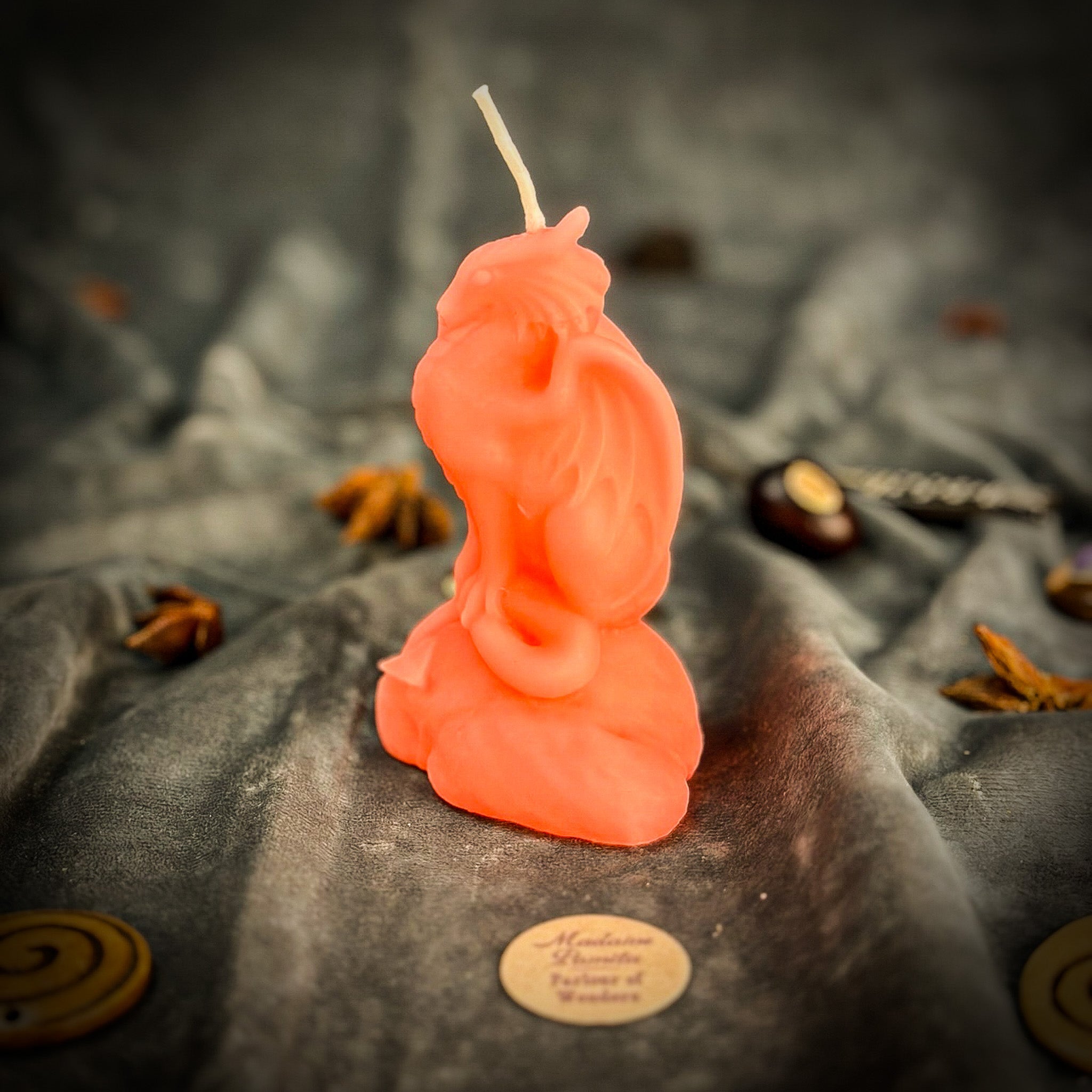 Yellow beeswax dragon of protection spell candle by Parlour of Wonders, featuring guardian magic and power for defense.
