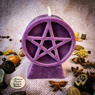 Yellow beeswax candle with pentacle of protection, symbolizing spiritual safety and five elements, designed for spell casting and protection.