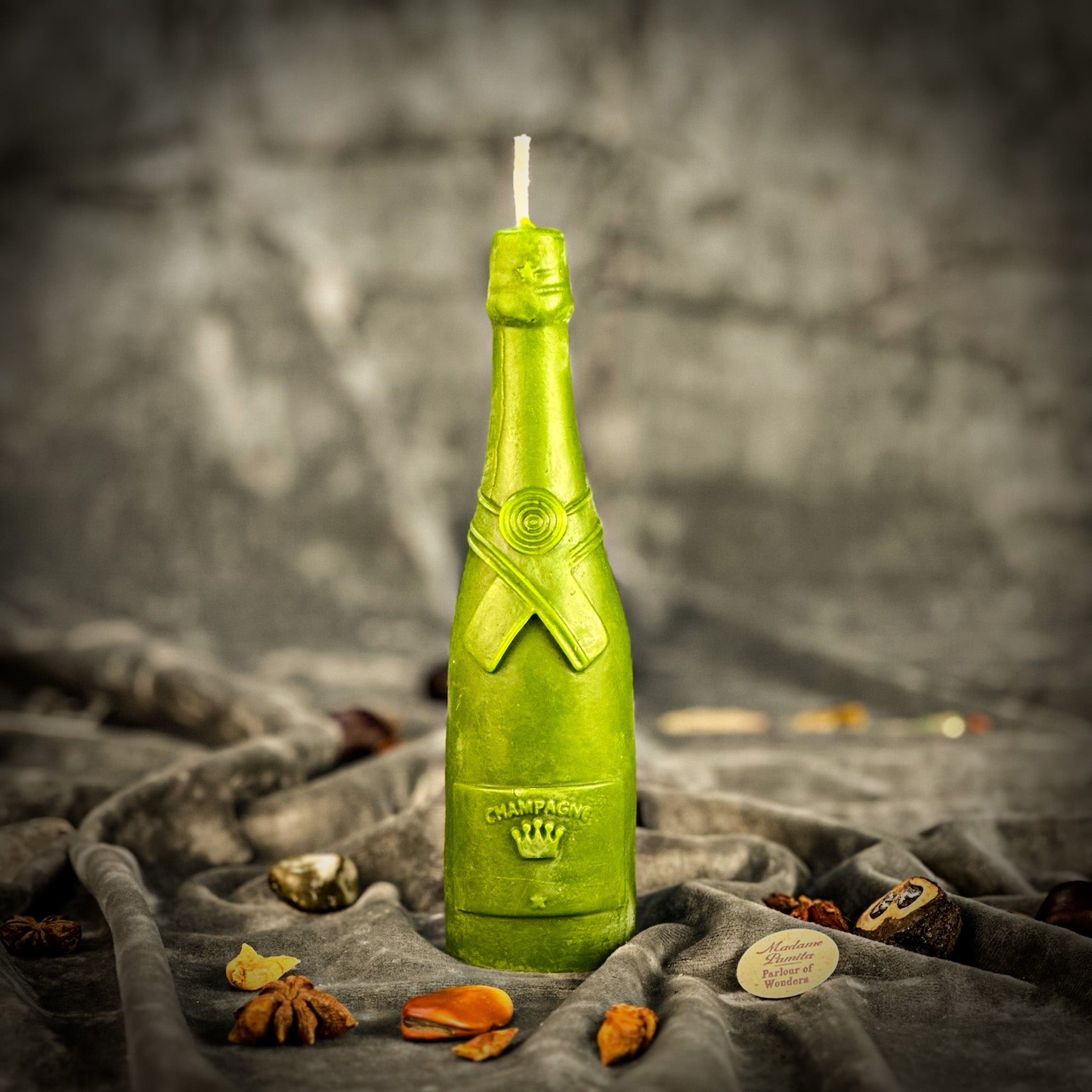 Beeswax Champagne Celebration Spell Candle by Parlour of Wonders, yellow beeswax candle for success and luxury manifestation.