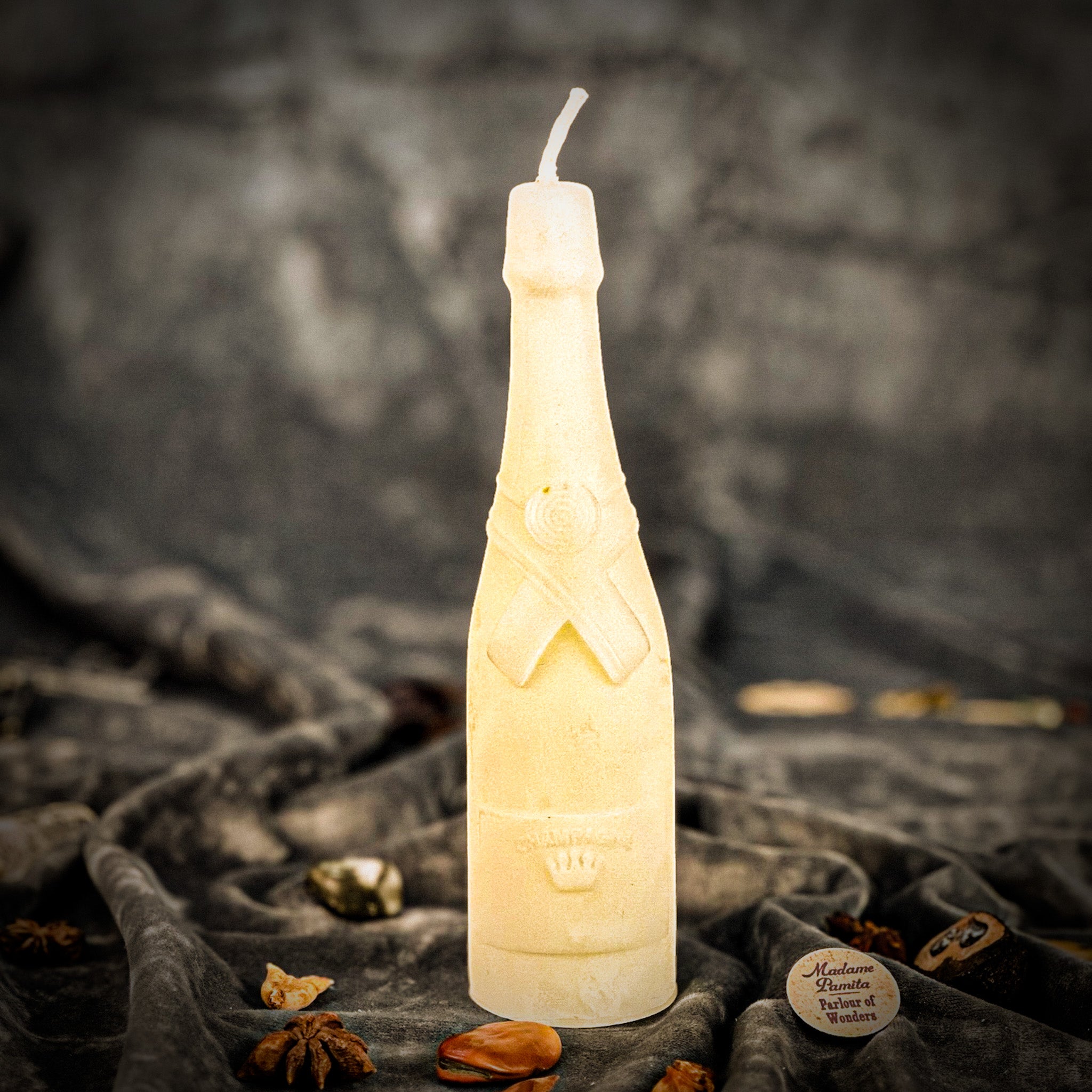 Yellow beeswax candle from Parlour of Wonders for success and celebration, featuring a luxurious champagne-inspired design.
