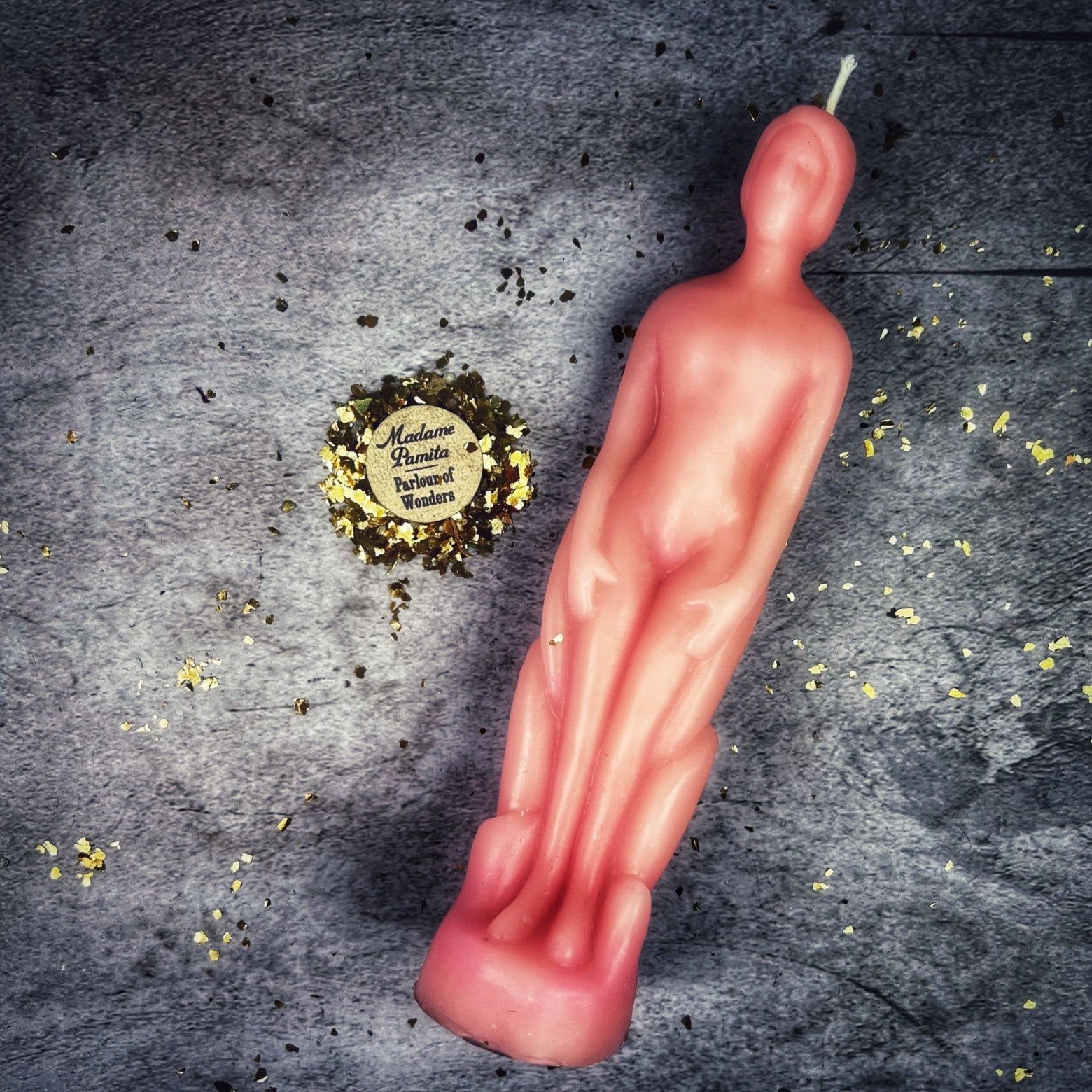 Yellow beeswax human figural spell candle by Parlour of Wonders for personal empowerment and intention magic.