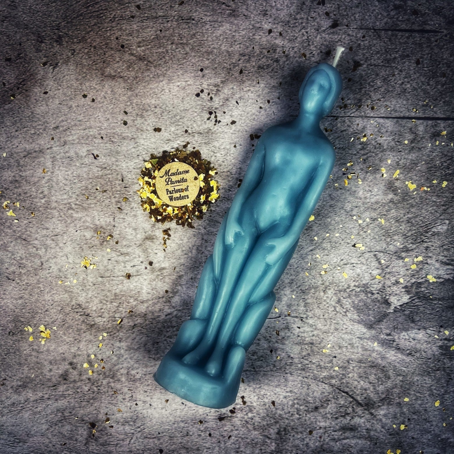 Yellow beeswax human figural spell candle by Parlour of Wonders for personal empowerment and intention magic.