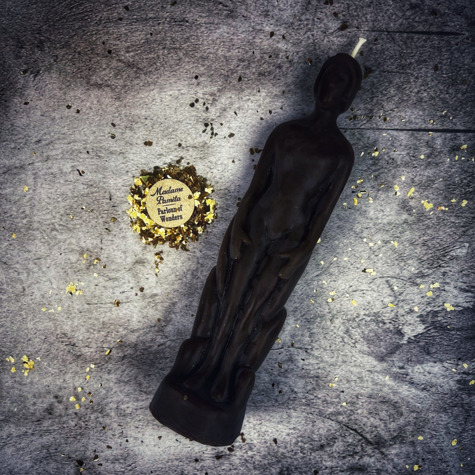 Beeswax human figural spell candle by Parlour of Wonders for personal empowerment and intention magic, yellow beeswax and detailed design.