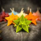 Yellow beeswax candle with pentagram and merkaba symbols, designed for protection, ascension, and sacred geometry rituals.