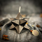 Yellow beeswax pentagram Merkaba candle with sacred geometry design, used for protection, ascension, and spiritual rituals.