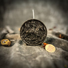 Yellow beeswax Sagittarius Archer zodiac spell candle by Parlour of Wonders, featuring a detailed archer design for adventure and wisdom.