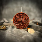 Yellow beeswax Sagittarius Archer zodiac spell candle by Parlour of Wonders, featuring a detailed archer design representing adventure and wisdom.