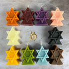 Yellow beeswax candle with Seal of Solomon design, used for protection and divine power, from Parlour of Wonders.