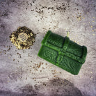 Beeswax Treasure Chest Spell Candle by Parlour of Wonders, yellow beeswax candle with treasure chest design for blessings and abundance magic.