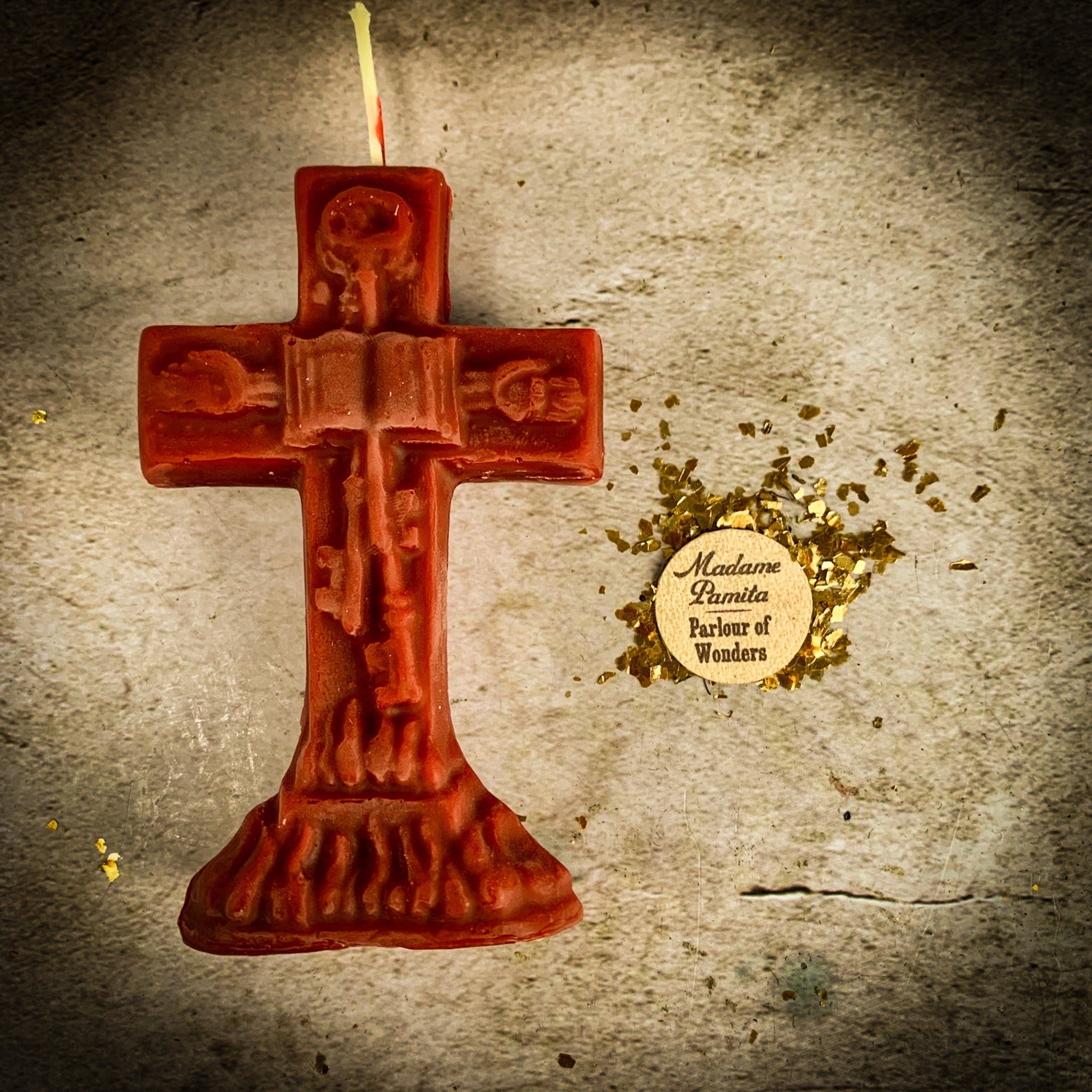 Yellow beeswax candle for uncrossing spells, used to remove hexes, curses, and jinxes, by Parlour of Wonders.