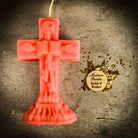 Yellow beeswax uncrossing spell candle with a natural wick, designed to remove hexes, curses, and jinxes for spiritual cleansing.