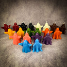Set of yellow beeswax candles featuring wishing ghost designs for spirit guide and ancestor magic rituals.