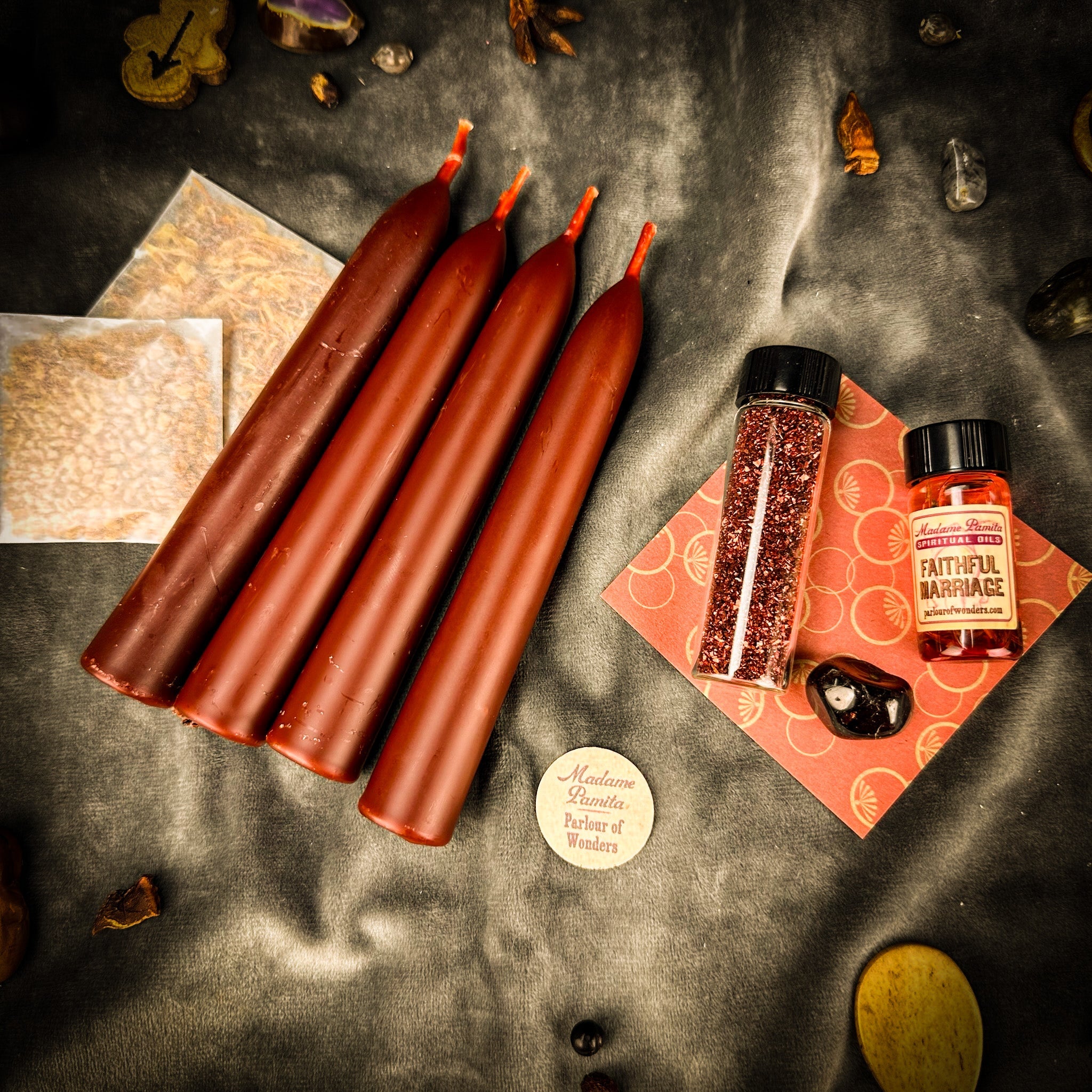 Parlour of Wonders Commitment Candle Spell Booster Pack with candles and herbs for fidelity and stability enhancement in spell kits.