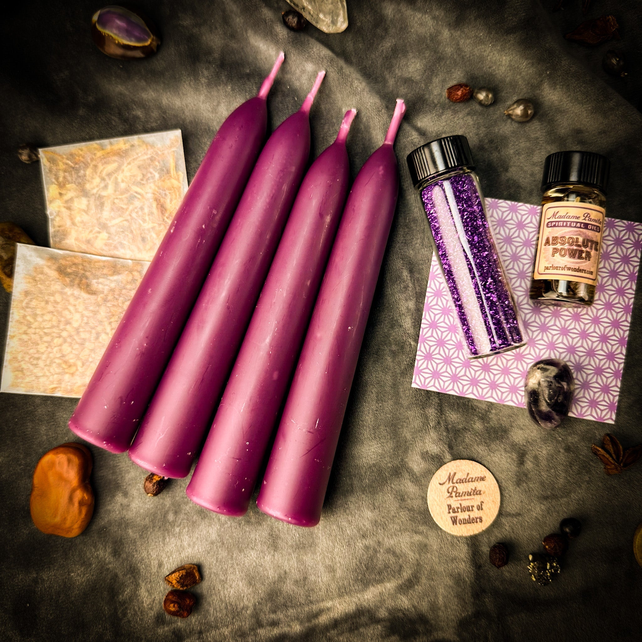 Parlour of Wonders Empowerment Candle Spell Booster Pack with herbs and crystals for boosting confidence in candle spell kits.