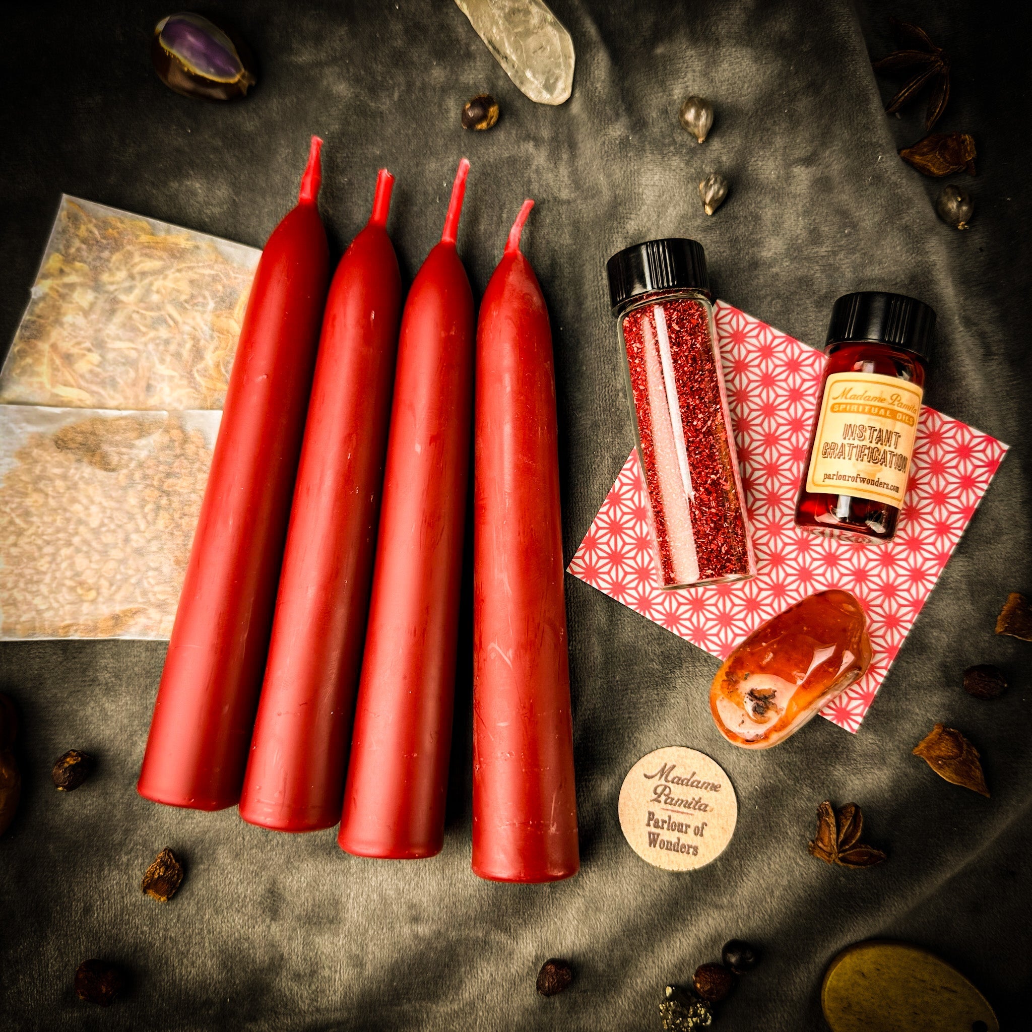 Parlour of Wonders candle spell booster pack with herbs and crystals to enhance and speed up candle spell results.