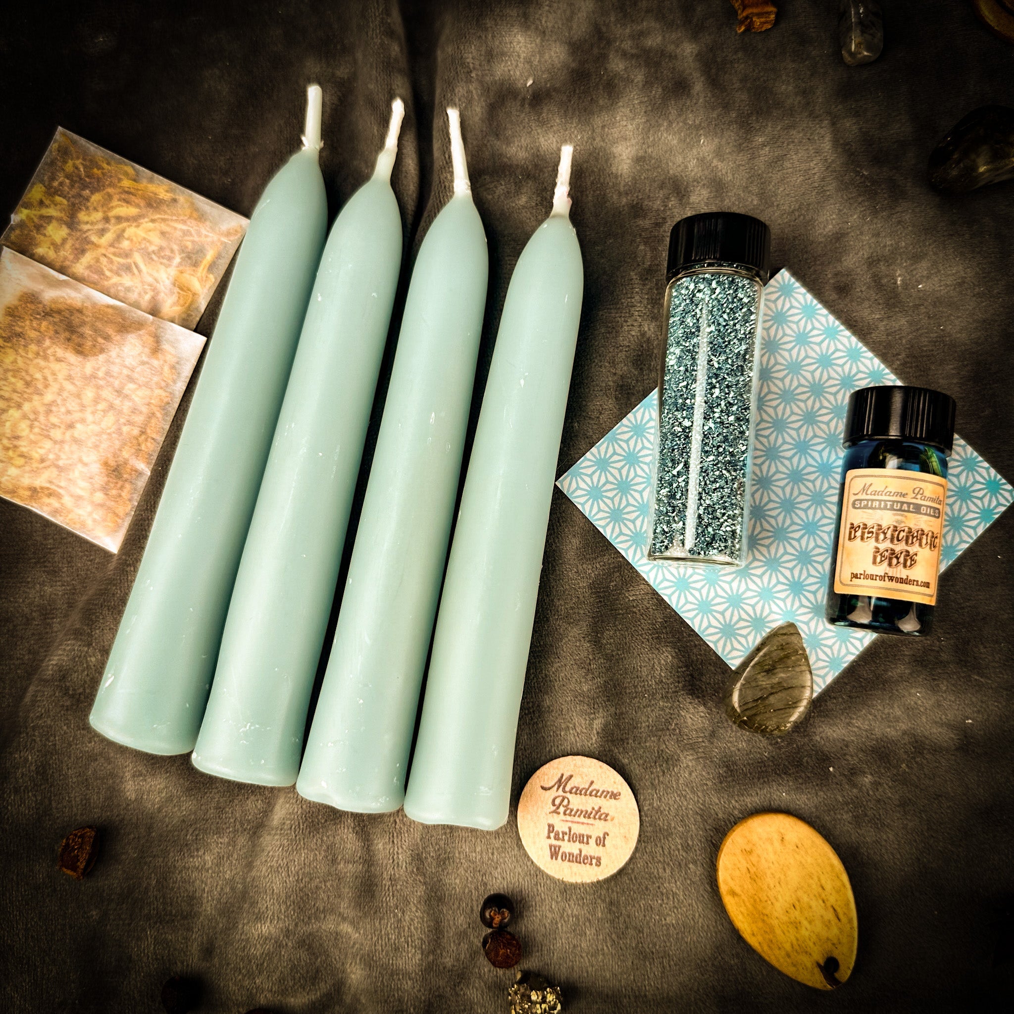 Parlour of Wonders Intuition Candle Spell Booster Pack with crystals and herbs to enhance psychic power in candle spell kits.