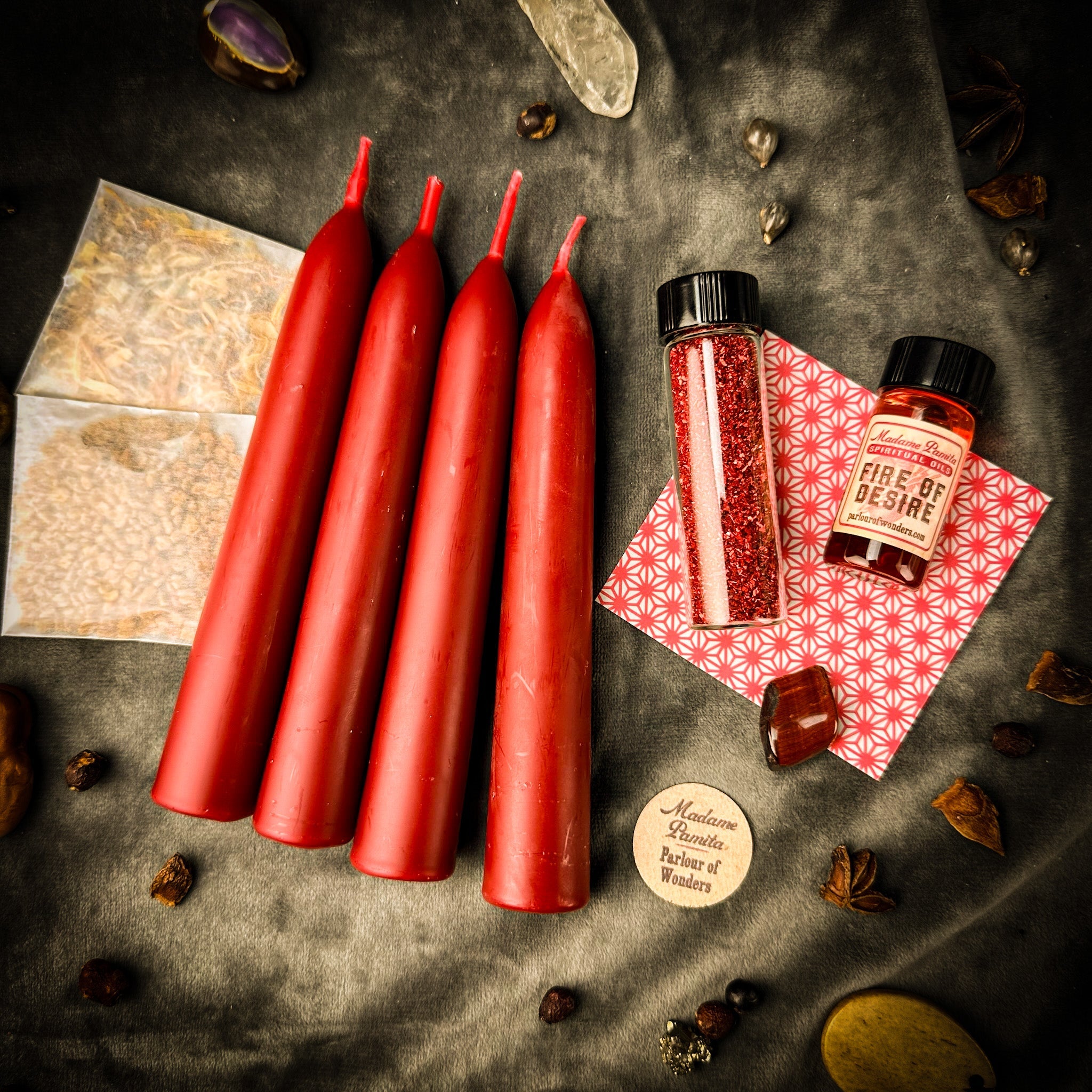 Passion Candle Spell Booster Pack by Parlour of Wonders, includes ingredients for enhancing sensual fire in candle spell kits.