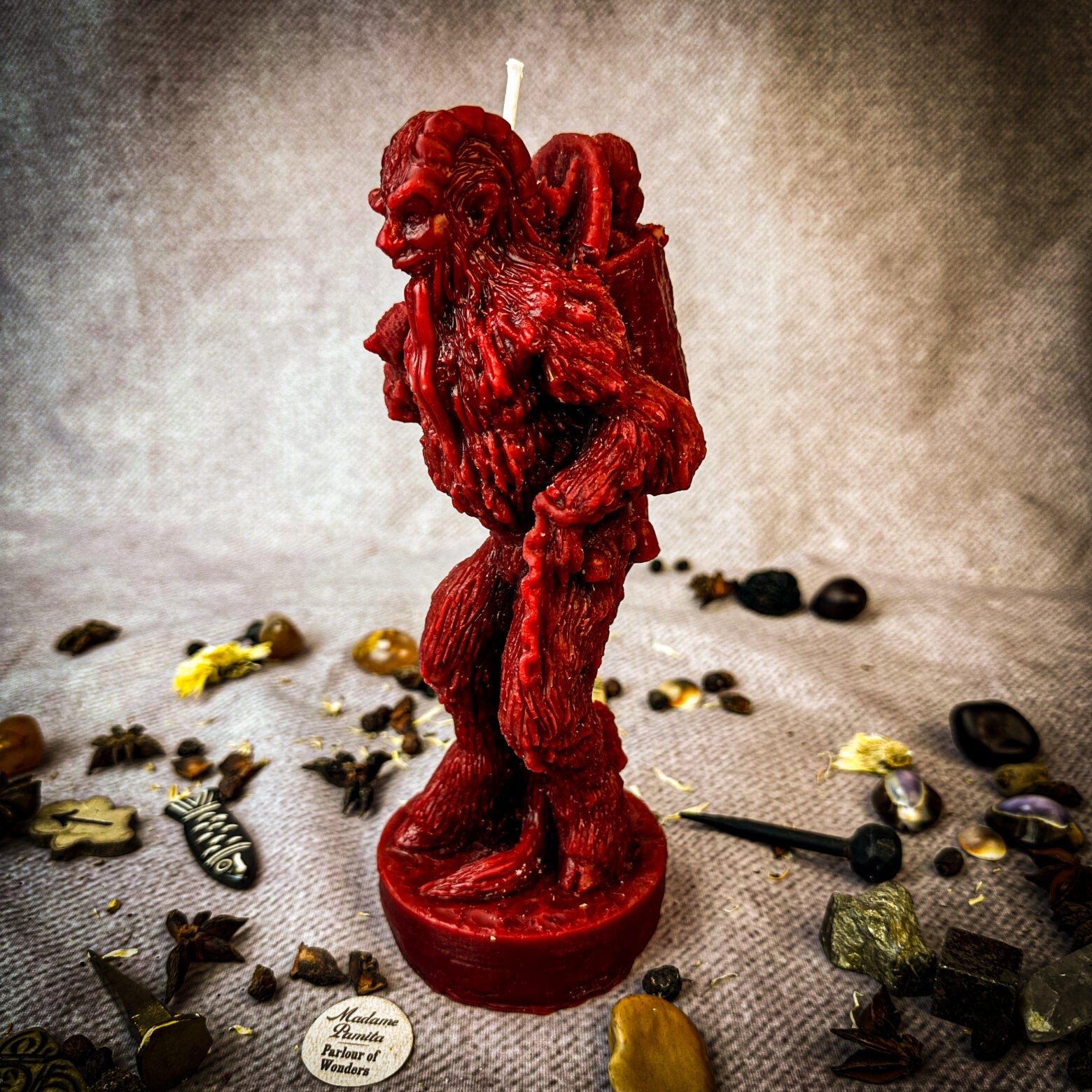 Parlour of Wonders Krampus Better Behavior Candle Spell Kit with a large black candle for behavior change rituals.