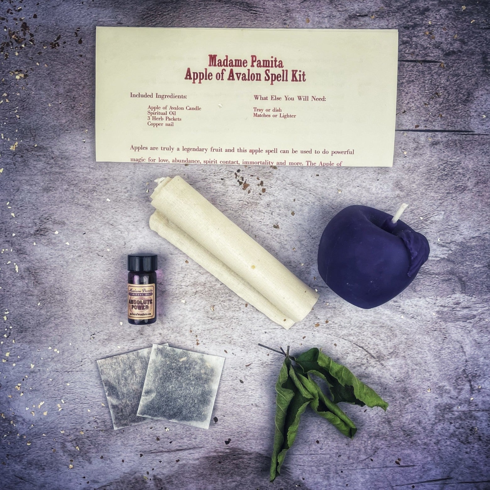 Apple of Avalon Candle Spell Kit by Parlour of Wonders with black candle, designed for love, abundance, and ancient magic rituals.