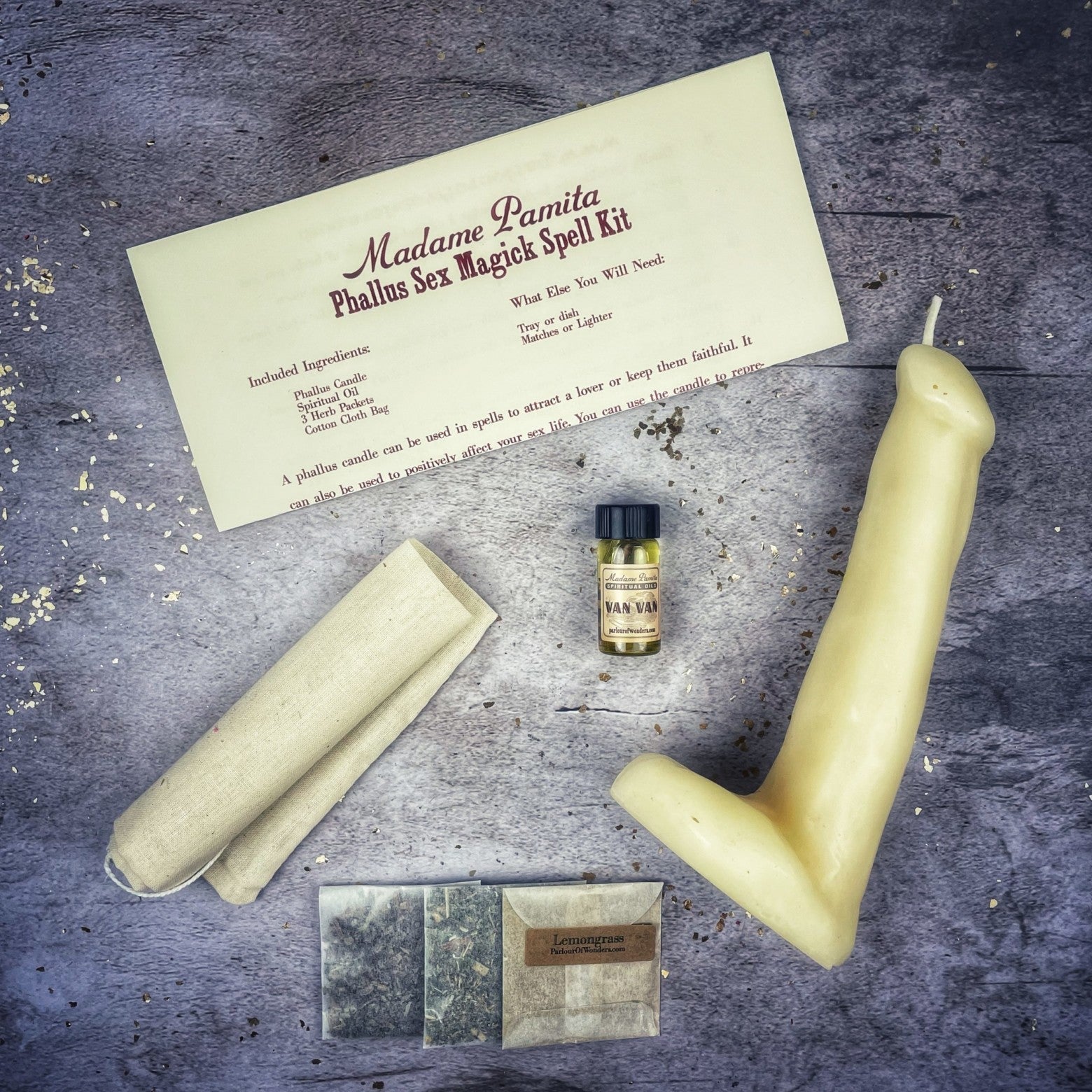 Black Phallus Candle Spell Kit by Parlour of Wonders for sexual power, attraction, and magic rituals.