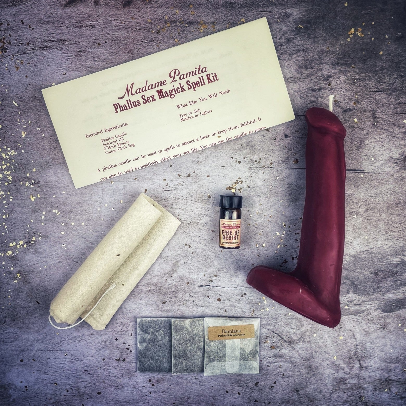 Black Phallus Sex Magick Candle Spell Kit by Parlour of Wonders for sexual power and attraction, includes candles and spell components.