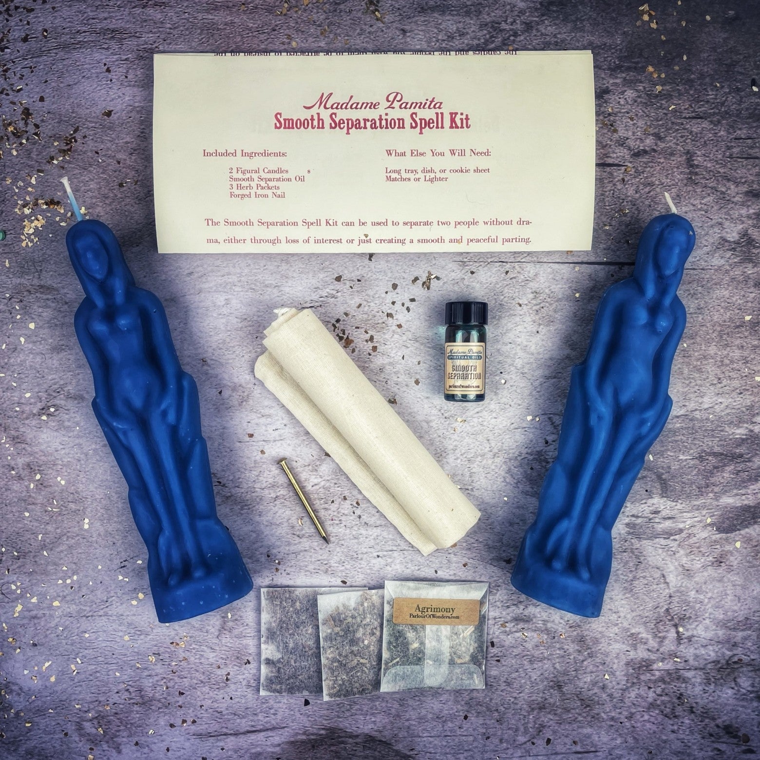 Black Candle Spell Kit for peaceful separation by Parlour of Wonders, featuring candles designed for female/female parting rituals.