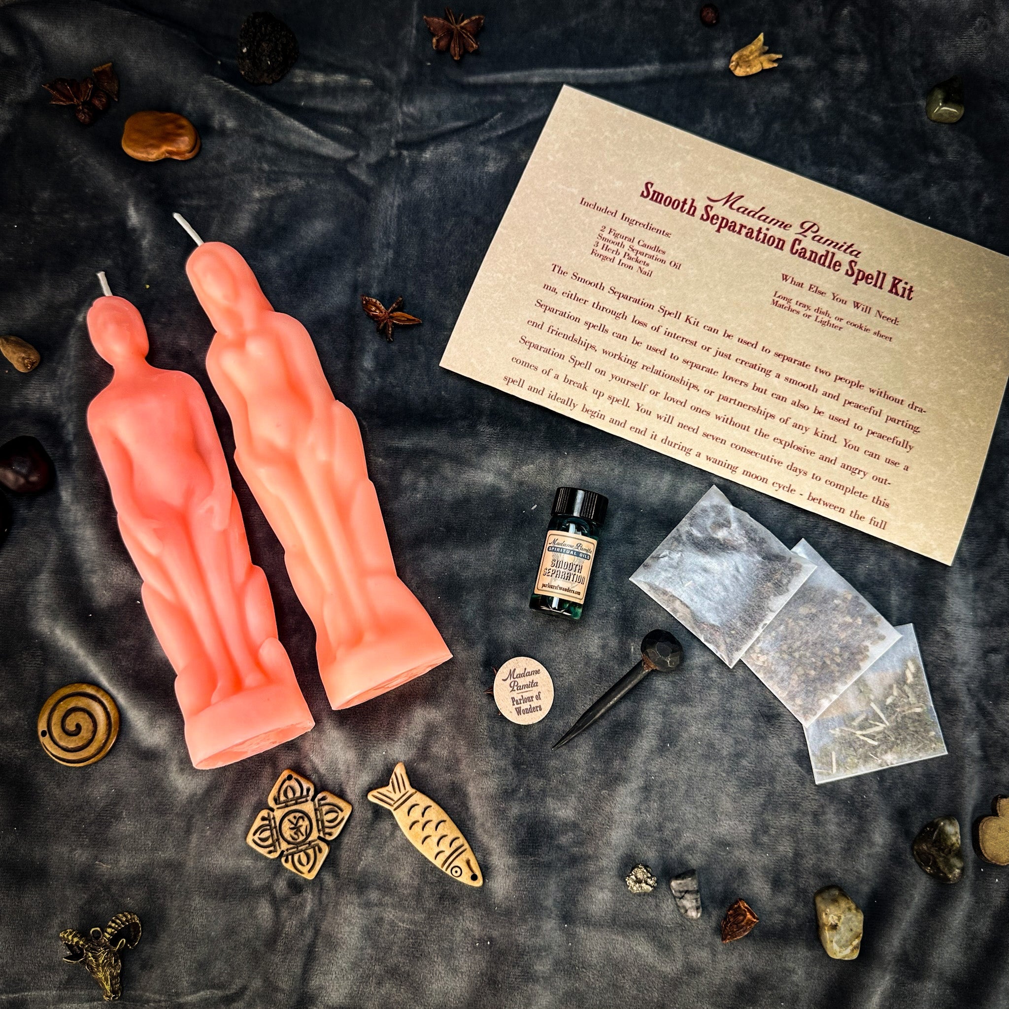 Black Candle Spell Kit by Parlour of Wonders for peaceful separation, featuring a human female-themed candle for smooth parting.