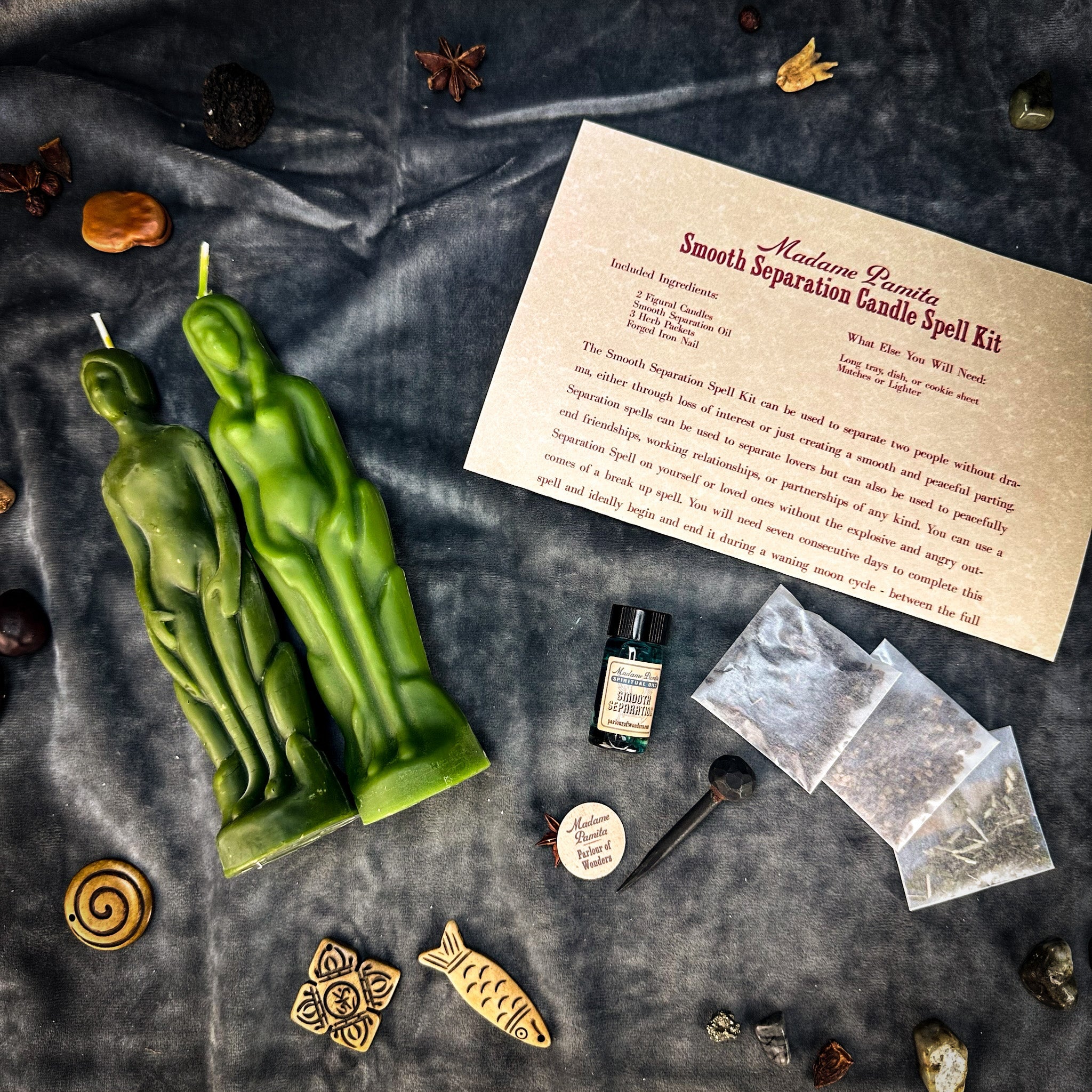 Smooth Separation Candle Spell Kit by Parlour of Wonders featuring a black candle for peaceful parting and emotional separation.