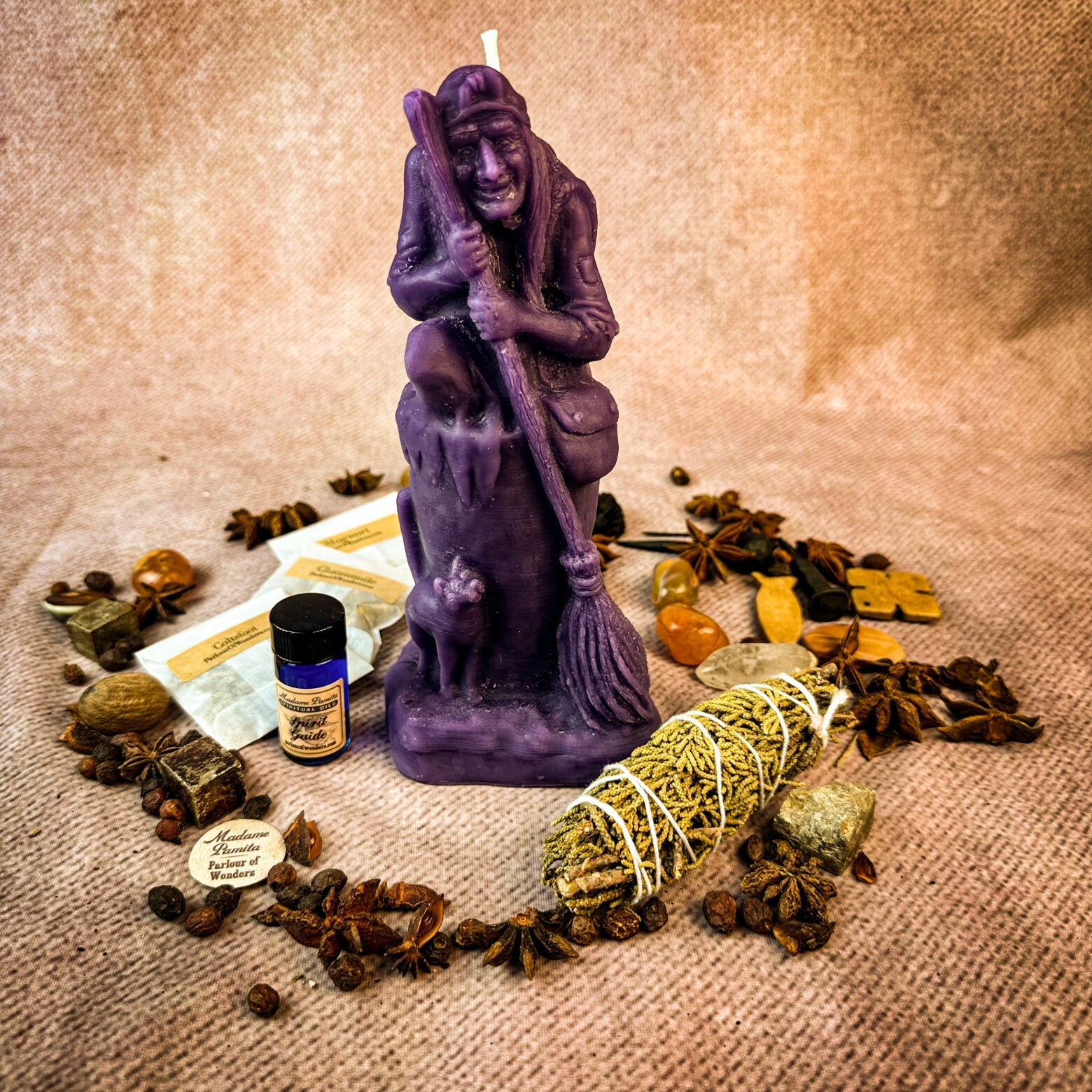Black Blessings of Baba Yaga Candle Spell Kit by Parlour of Wonders, featuring candles and tools for wisdom and protection spells.