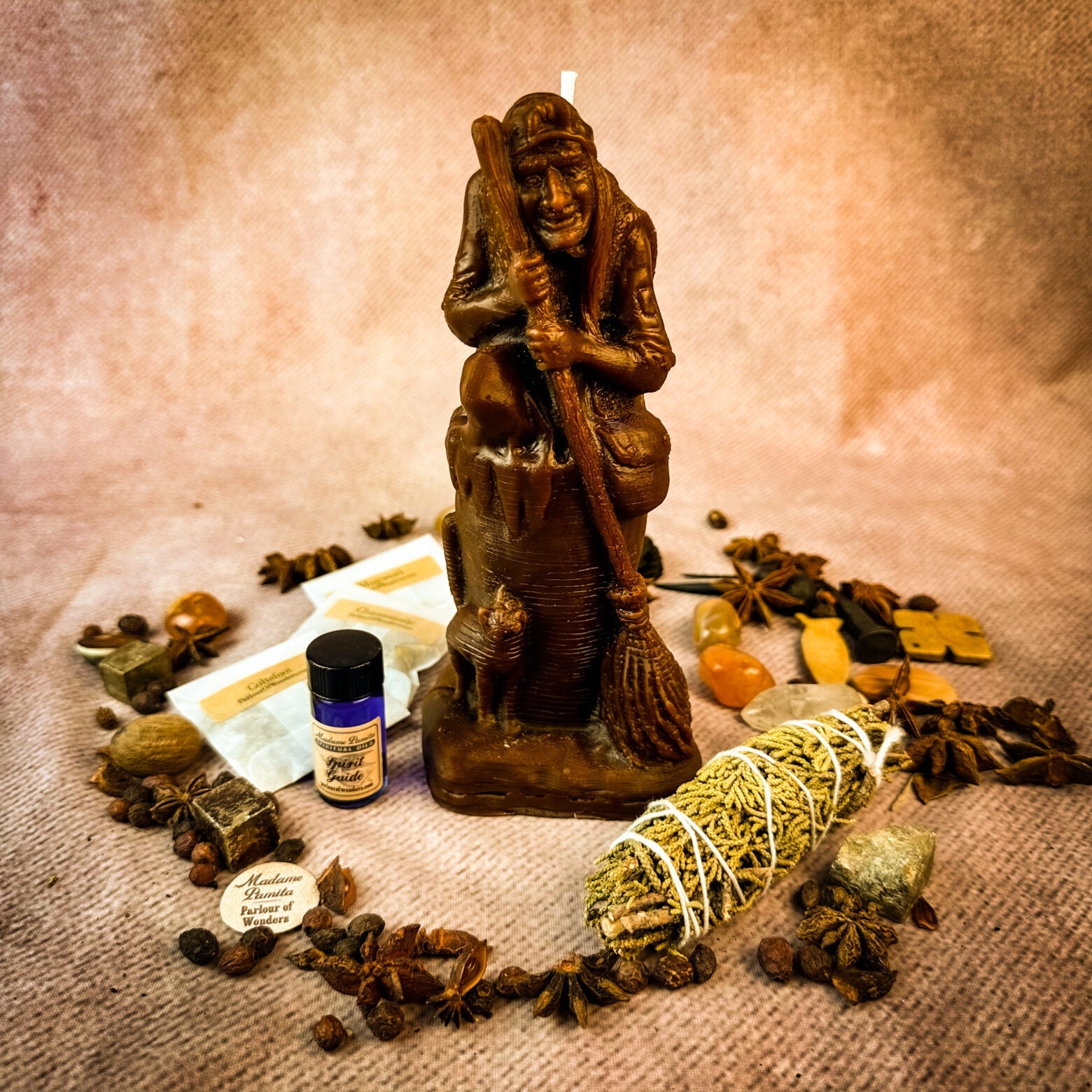 Blessings of Baba Yaga Candle Spell Kit from Parlour of Wonders, featuring black candles for wisdom and protection.