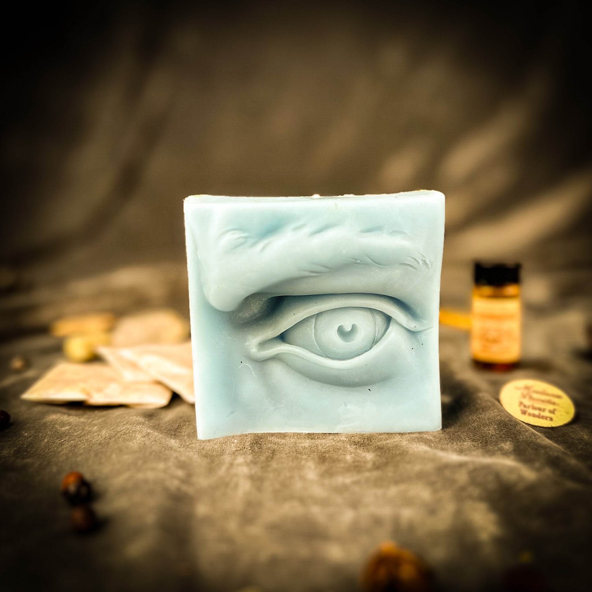Blue Ex Voto Eye Candle Spell Kit for vision and clairvoyance magic by Parlour of Wonders, includes candles and spell components.