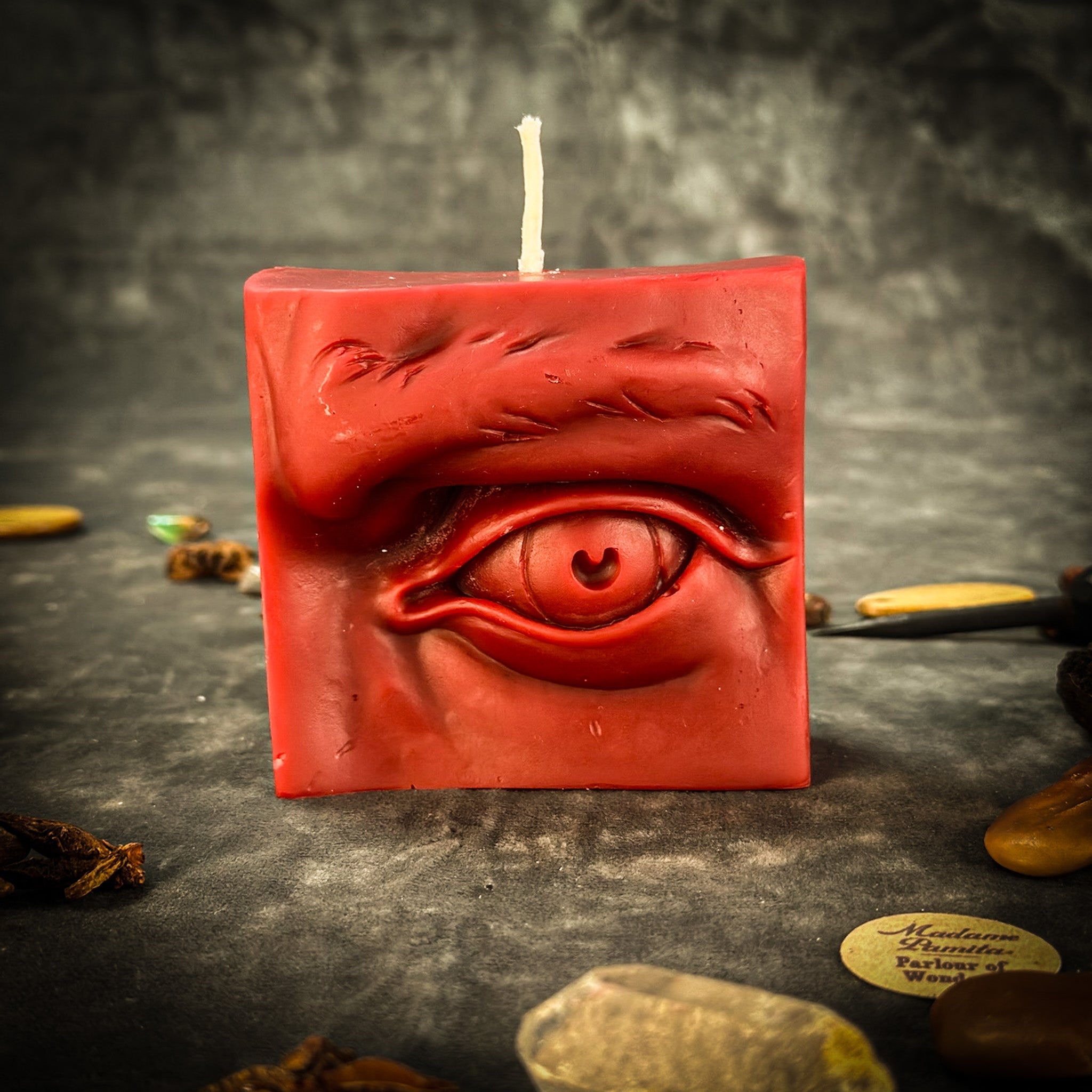 Blue Ex Voto Eye Candle Spell Kit for vision and clairvoyance magic, featuring candles and tools for spiritual spellwork.